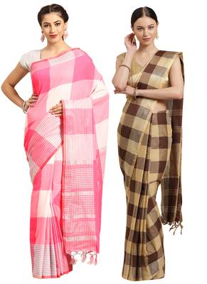 Multicolor woven blended cotton saree with blouse 1