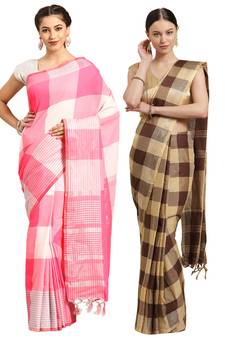 Multicolor woven blended cotton saree with blouse