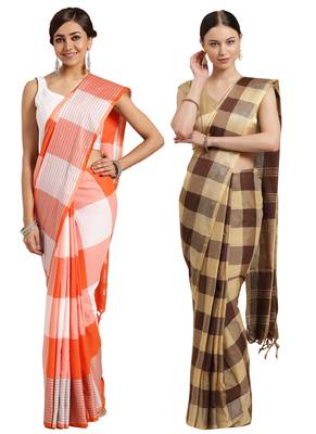 Multicolor woven blended cotton saree with blouse 1
