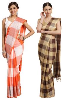 Multicolor woven blended cotton saree with blouse