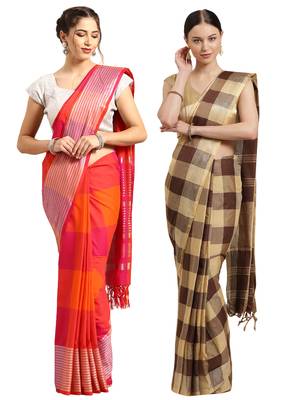 Multicolor woven blended cotton saree with blouse 1