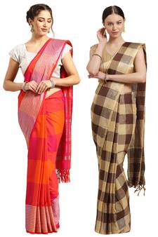 Multicolor woven blended cotton saree with blouse