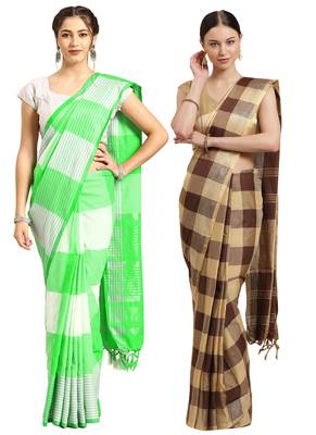 Multicolor woven blended cotton saree with blouse 1