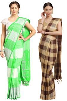 Multicolor woven blended cotton saree with blouse