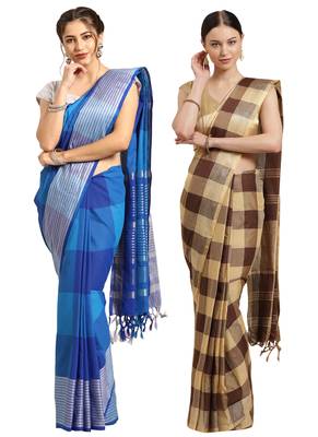 Multicolor woven blended cotton saree with blouse 1