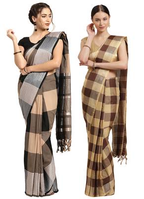 Multicolor woven blended cotton saree with blouse 1