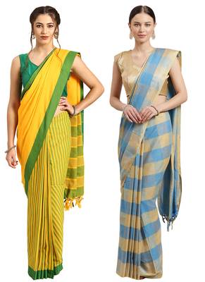 Multicolor woven blended cotton saree with blouse 1