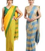 Multicolor woven blended cotton saree with blouse