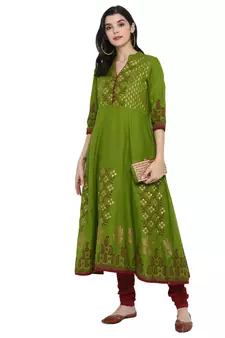 Green printed cotton cotton-kurtis