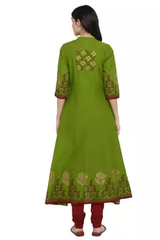 Green printed cotton cotton-kurtis