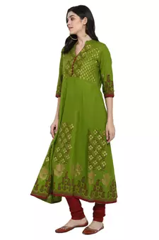 Green printed cotton cotton-kurtis