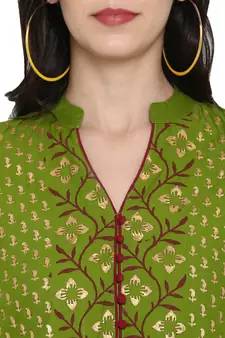 Green printed cotton cotton-kurtis