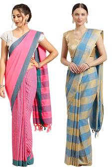 Multicolor woven blended cotton saree with blouse