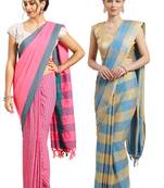 Multicolor woven blended cotton saree with blouse