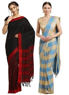 Multicolor woven blended cotton saree with blouse 1