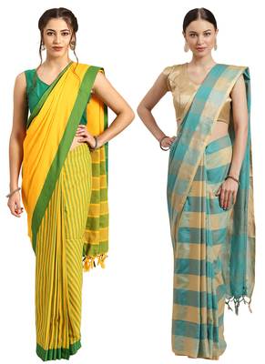 Multicolor woven blended cotton saree with blouse 1