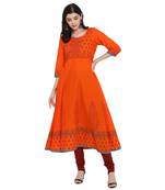 G COLLECTION Orange printed cotton cotton-kurtis