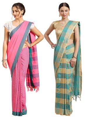 Multicolor woven blended cotton saree with blouse 1