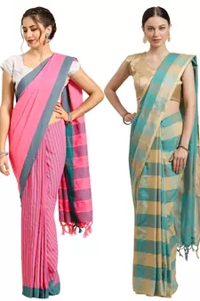 Multicolor woven blended cotton saree with blouse