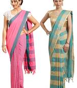 Multicolor woven blended cotton saree with blouse