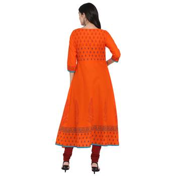G COLLECTION Orange printed cotton cotton-kurtis 4