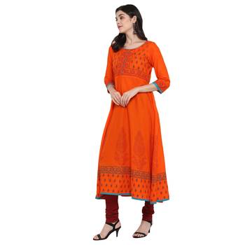 G COLLECTION Orange printed cotton cotton-kurtis 5