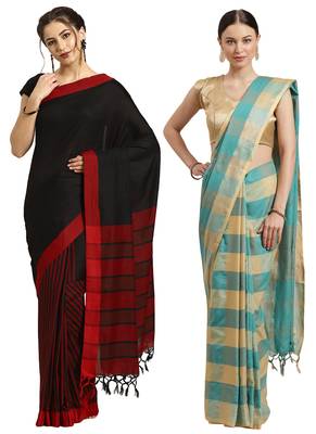 Multicolor woven blended cotton saree with blouse 1