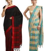 Multicolor woven blended cotton saree with blouse