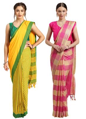 Multicolor woven blended cotton saree with blouse 1