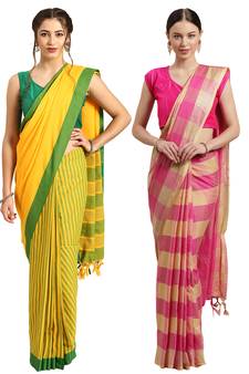 Multicolor woven blended cotton saree with blouse