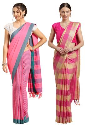 Multicolor woven blended cotton saree with blouse 1