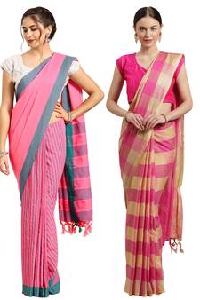 Multicolor woven blended cotton saree with blouse