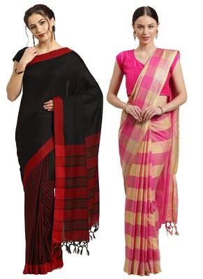 Multicolor woven blended cotton saree with blouse 1