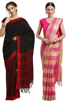 Multicolor woven blended cotton saree with blouse