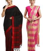 Multicolor woven blended cotton saree with blouse