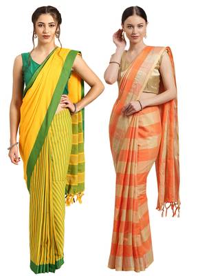 Multicolor woven blended cotton saree with blouse 1