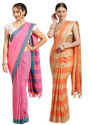 Multicolor woven blended cotton saree with blouse 1