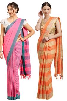 Multicolor woven blended cotton saree with blouse