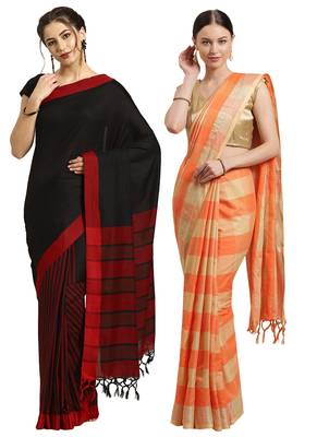 Multicolor woven blended cotton saree with blouse 1
