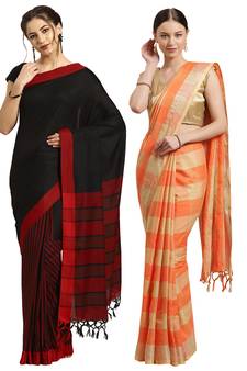 Multicolor woven blended cotton saree with blouse