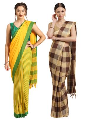 Multicolor woven blended cotton saree with blouse 1