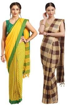 Multicolor woven blended cotton saree with blouse