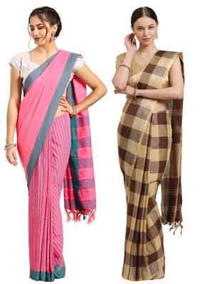Multicolor woven blended cotton saree with blouse 1