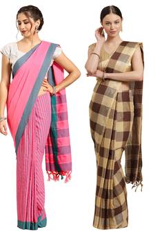 Multicolor woven blended cotton saree with blouse