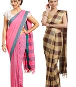 Multicolor woven blended cotton saree with blouse