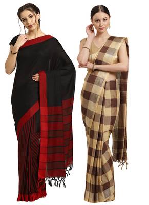 Multicolor woven blended cotton saree with blouse 1