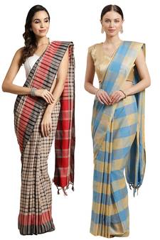 Multicolor woven blended cotton saree with blouse