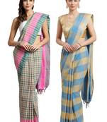Multicolor woven blended cotton saree with blouse