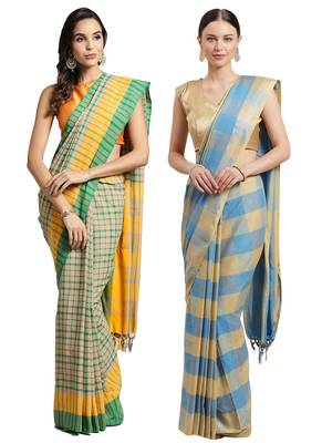 Multicolor woven blended cotton saree with blouse 1