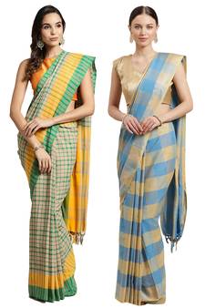 Multicolor woven blended cotton saree with blouse